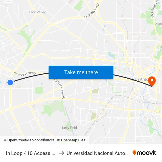 Ih Loop 410 Access Rd South & Waters Edge to Universidad Nacional Autonoma De Mexico (Unam) - Usa map