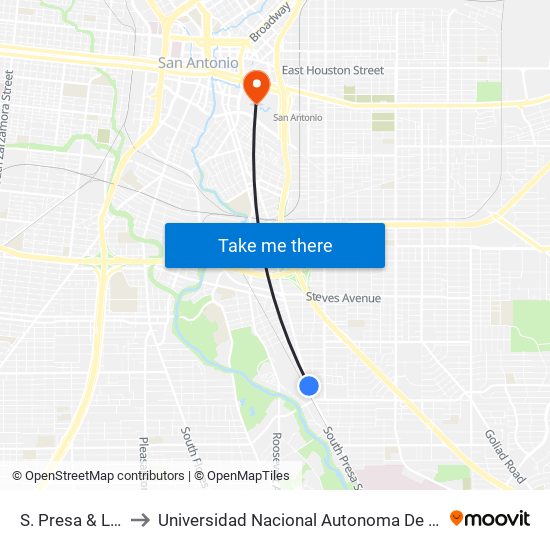 S. Presa & Linda Lou to Universidad Nacional Autonoma De Mexico (Unam) - Usa map