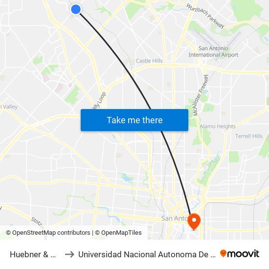 Huebner & Moonlight to Universidad Nacional Autonoma De Mexico (Unam) - Usa map