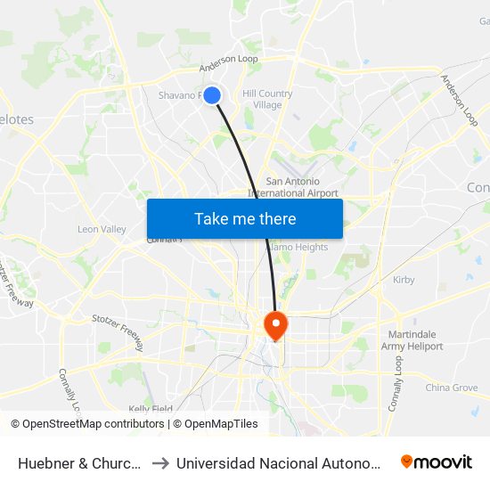 Huebner & Churchill Estates Blvd. to Universidad Nacional Autonoma De Mexico (Unam) - Usa map