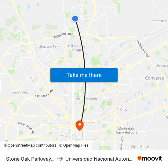 Stone Oak Parkway Opposite Arrow Hill to Universidad Nacional Autonoma De Mexico (Unam) - Usa map