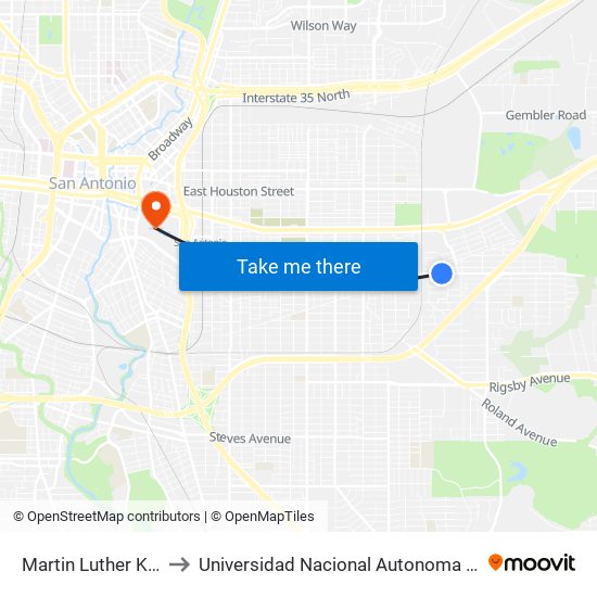 Martin Luther King & Cotton to Universidad Nacional Autonoma De Mexico (Unam) - Usa map