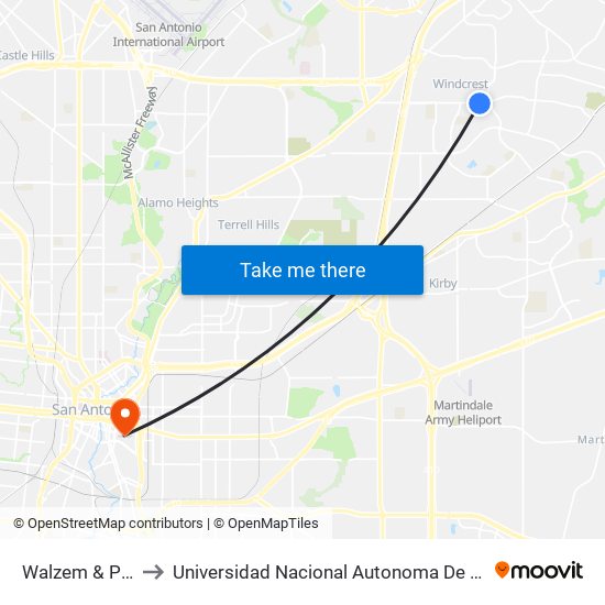 Walzem & Parkcrest to Universidad Nacional Autonoma De Mexico (Unam) - Usa map