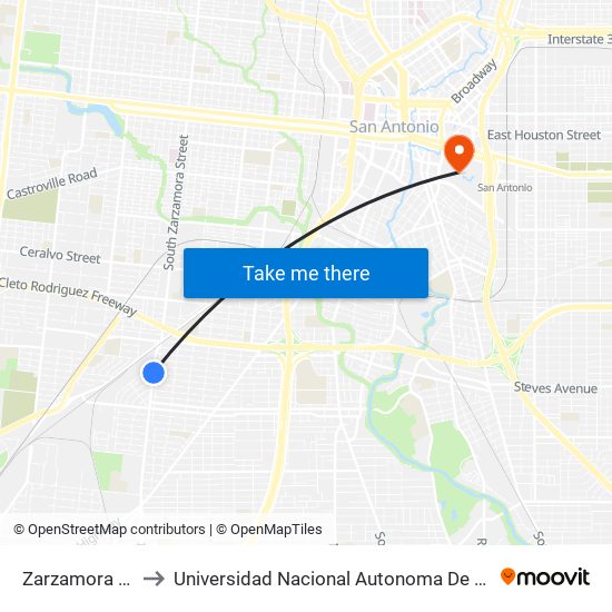 Zarzamora & Carroll to Universidad Nacional Autonoma De Mexico (Unam) - Usa map