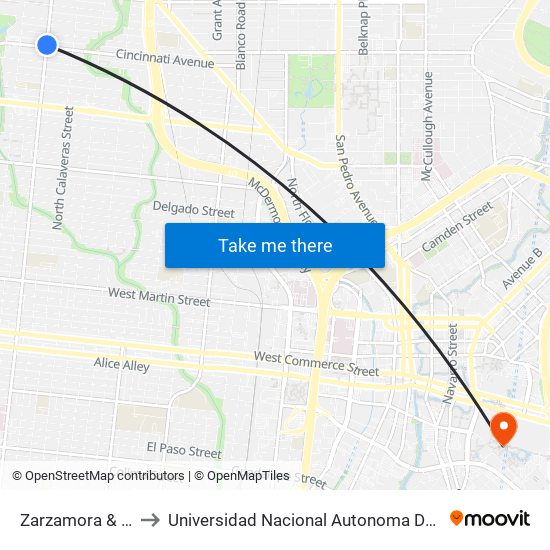 Zarzamora & Cincinnati to Universidad Nacional Autonoma De Mexico (Unam) - Usa map
