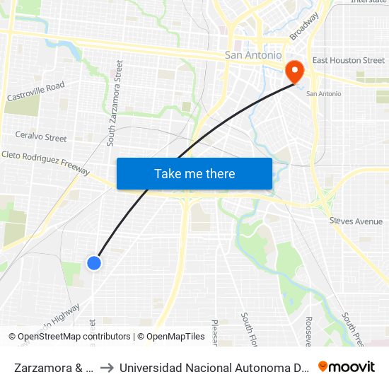 Zarzamora & Culberson to Universidad Nacional Autonoma De Mexico (Unam) - Usa map