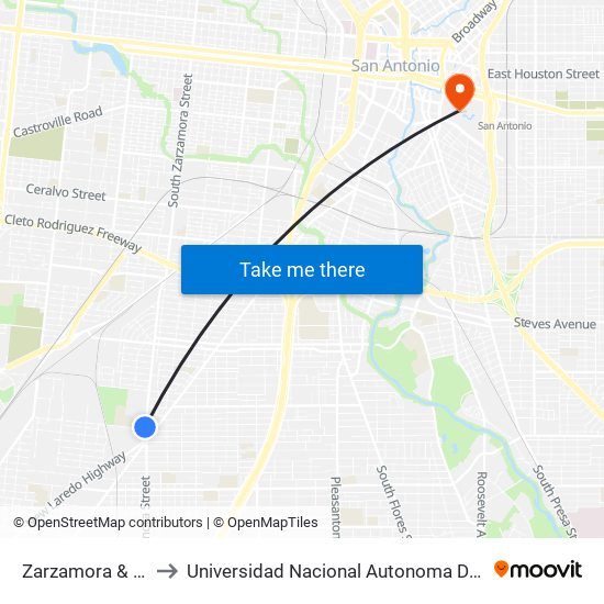 Zarzamora & Centennial to Universidad Nacional Autonoma De Mexico (Unam) - Usa map