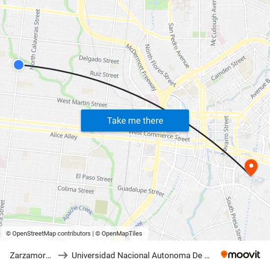 Zarzamora & Ruiz to Universidad Nacional Autonoma De Mexico (Unam) - Usa map