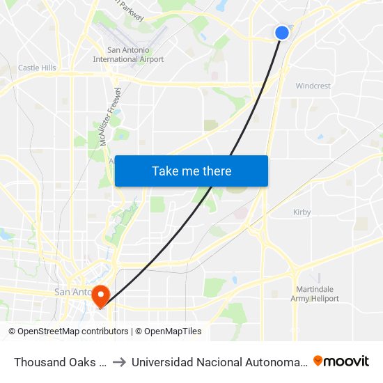 Thousand Oaks & Quarry Park to Universidad Nacional Autonoma De Mexico (Unam) - Usa map