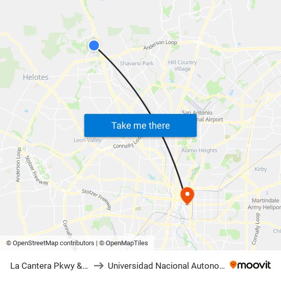 La Cantera Pkwy & La Cantera Terrace to Universidad Nacional Autonoma De Mexico (Unam) - Usa map