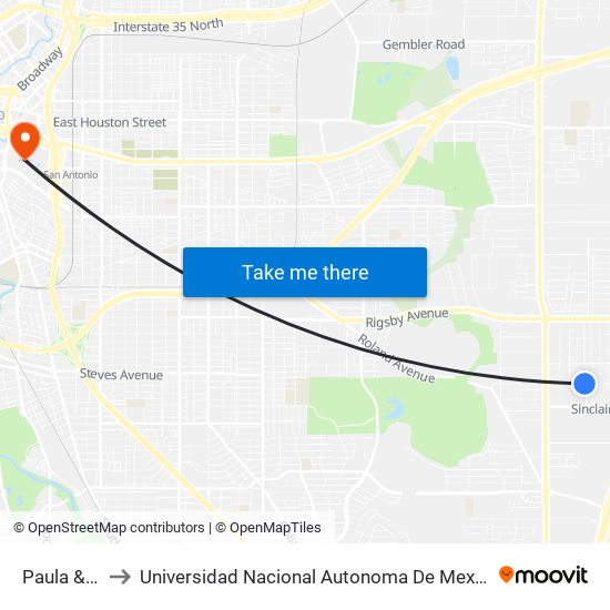 Paula & Tillie to Universidad Nacional Autonoma De Mexico (Unam) - Usa map