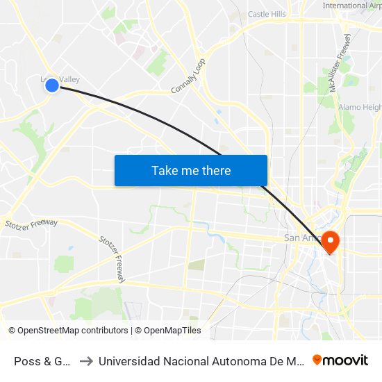 Poss & Grissom to Universidad Nacional Autonoma De Mexico (Unam) - Usa map