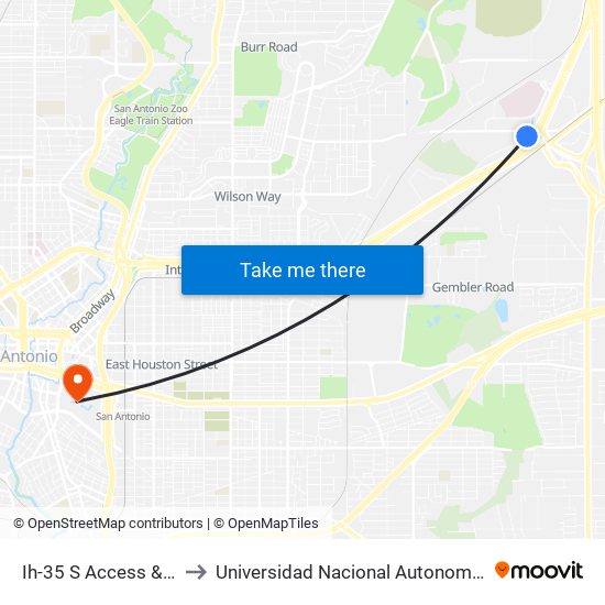 Ih-35 S Access & Binz-Engleman to Universidad Nacional Autonoma De Mexico (Unam) - Usa map