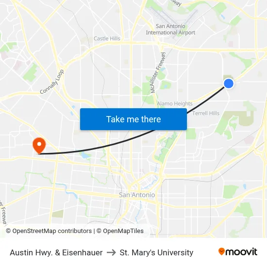 Austin Hwy. & Eisenhauer to St. Mary's University map