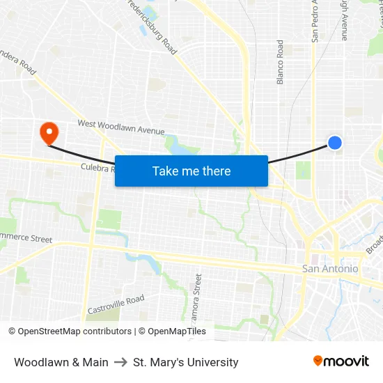 Woodlawn & Main to St. Mary's University map