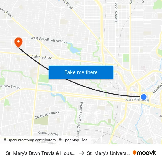 St. Mary's Btwn Travis & Houston to St. Mary's University map