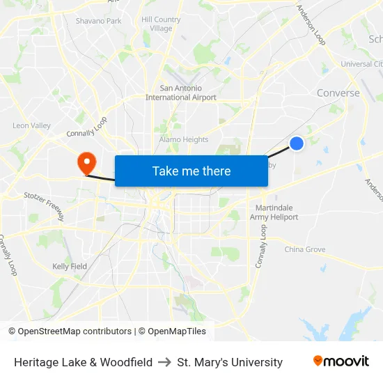 Heritage Lake & Woodfield to St. Mary's University map