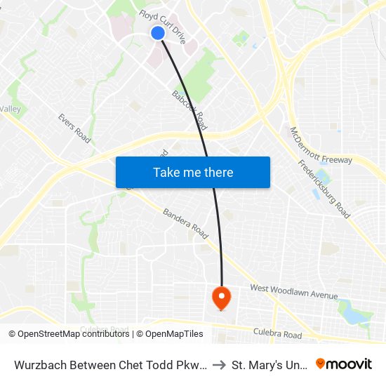 Wurzbach Between Chet Todd Pkwy & Medical Dr to St. Mary's University map