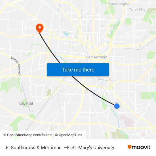 E. Southcross & Merrimac to St. Mary's University map