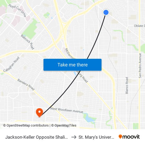 Jackson-Keller Opposite Shalimar to St. Mary's University map