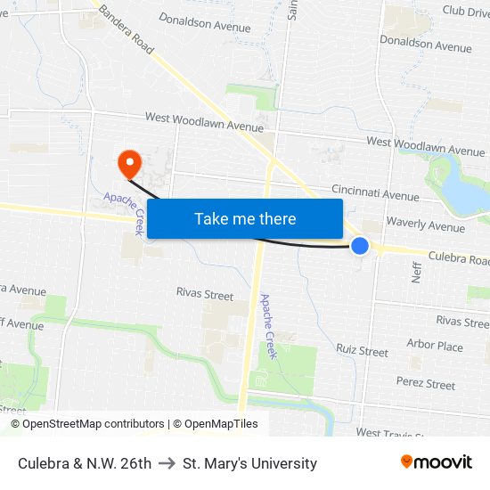 Culebra & N.W. 26th to St. Mary's University map