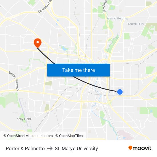 Porter & Palmetto to St. Mary's University map