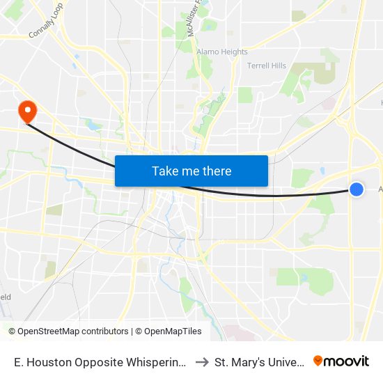 E. Houston Opposite Whispering Cree to St. Mary's University map