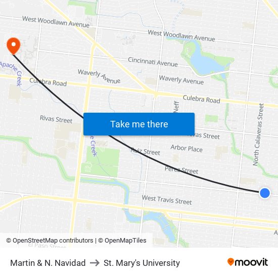 Martin & N. Navidad to St. Mary's University map