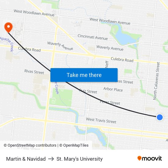 Martin & Navidad to St. Mary's University map