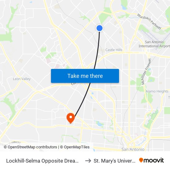 Lockhill-Selma Opposite Dreamland to St. Mary's University map