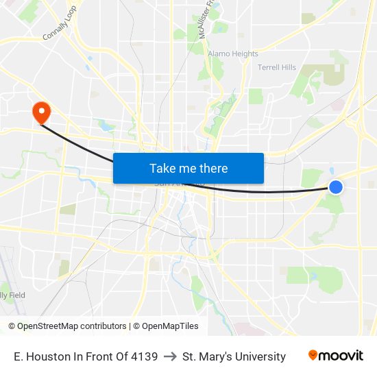 E. Houston In Front Of 4139 to St. Mary's University map