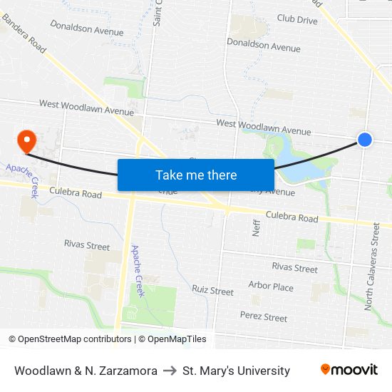 Woodlawn & N. Zarzamora to St. Mary's University map