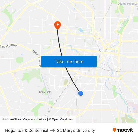 Nogalitos & Centennial to St. Mary's University map