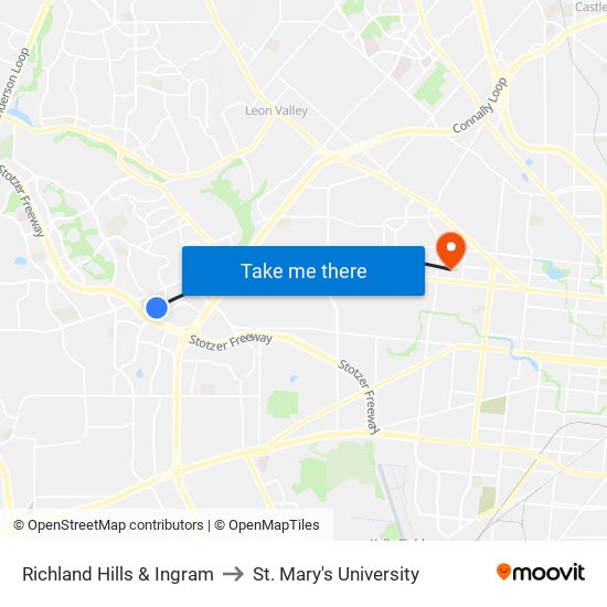 Richland Hills & Ingram to St. Mary's University map