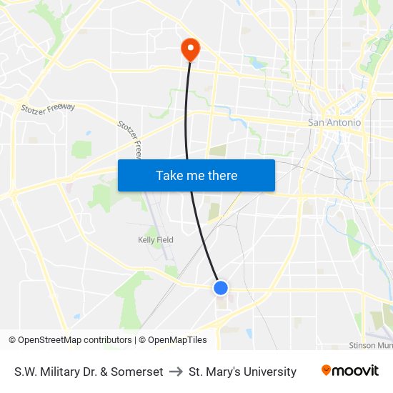 S.W. Military Dr. & Somerset to St. Mary's University map