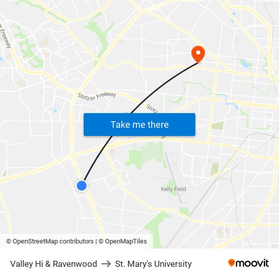 Valley Hi & Ravenwood to St. Mary's University map