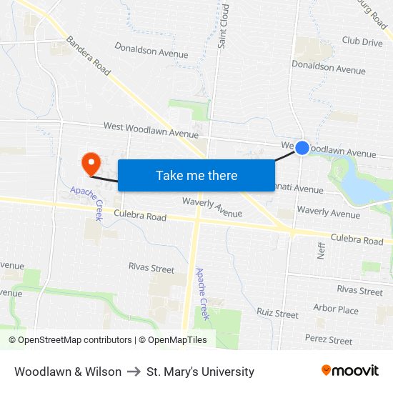 Woodlawn & Wilson to St. Mary's University map