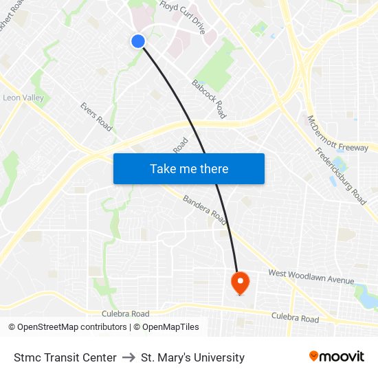 Stmc Transit Center to St. Mary's University map