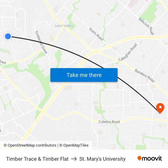 Timber Trace & Timber Flat to St. Mary's University map