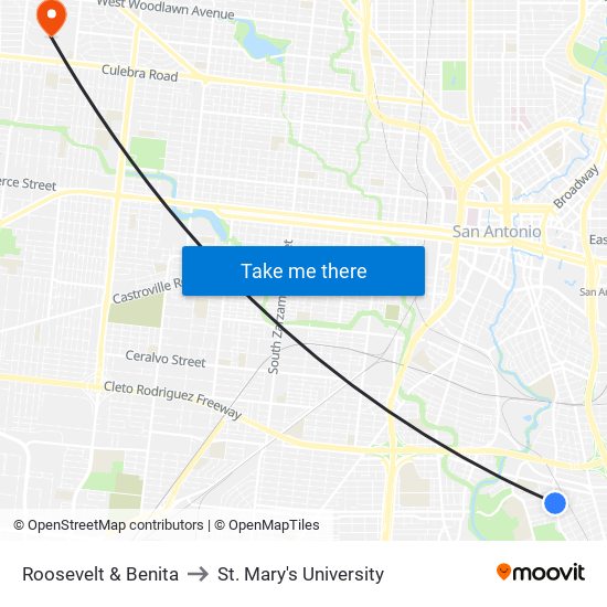 Roosevelt & Benita to St. Mary's University map