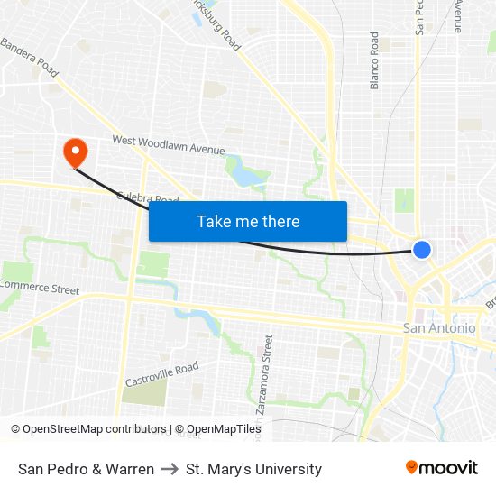 San Pedro & Warren to St. Mary's University map