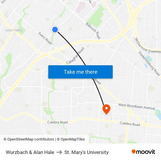 Wurzbach & Alan Hale to St. Mary's University map