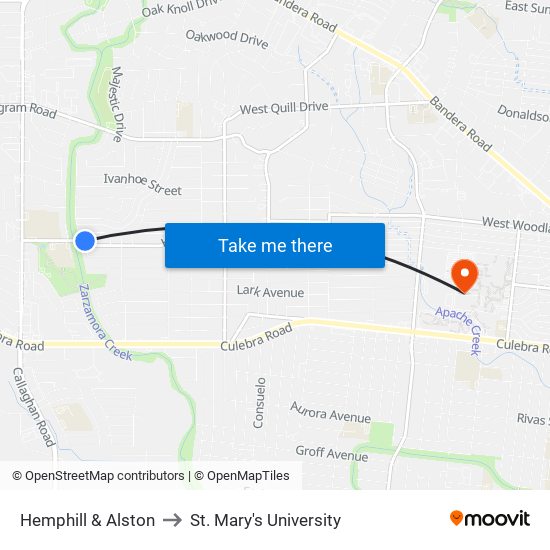 Hemphill & Alston to St. Mary's University map