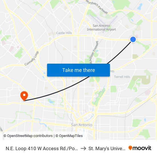 N.E. Loop 410 W Access Rd./Post Oak to St. Mary's University map