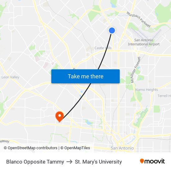 Blanco Opposite Tammy to St. Mary's University map