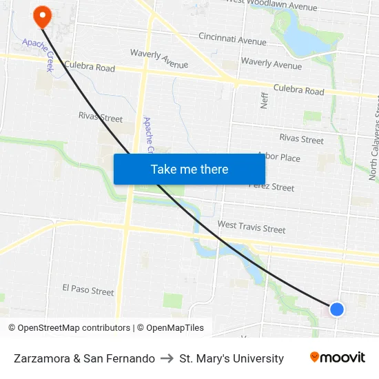 Zarzamora & San Fernando to St. Mary's University map