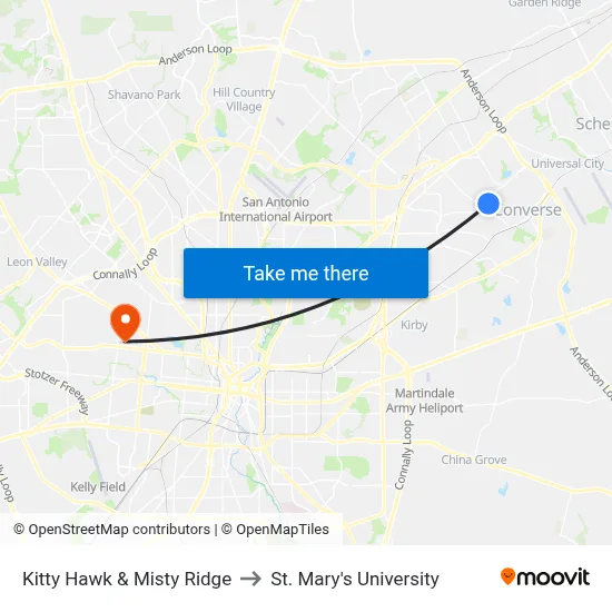 Kitty Hawk & Misty Ridge to St. Mary's University map