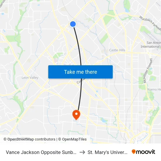 Vance Jackson Opposite Sunburst to St. Mary's University map