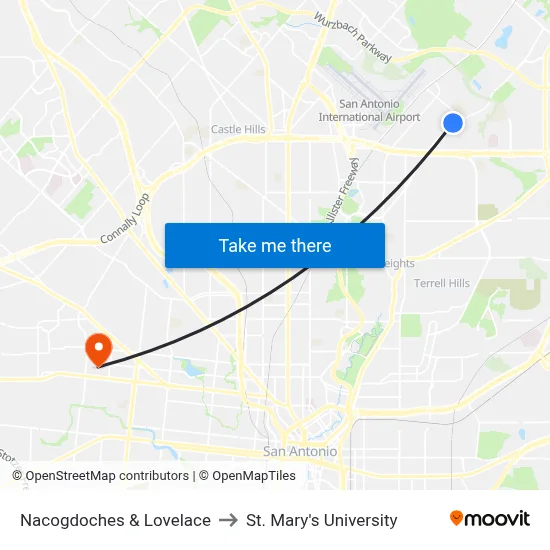 Nacogdoches & Lovelace to St. Mary's University map