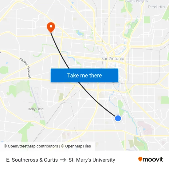 E. Southcross & Curtis to St. Mary's University map